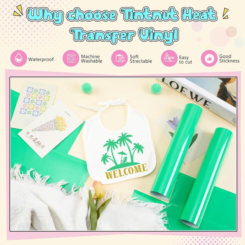 Tintnut Biscay Green Color Heat Transfer Vinyl -6 Sheets 12"x10" Bright Color Iron on Vinyl for T-Shirts Clothing Bags HTV Vinyl for All Cutting Machine - Image 3